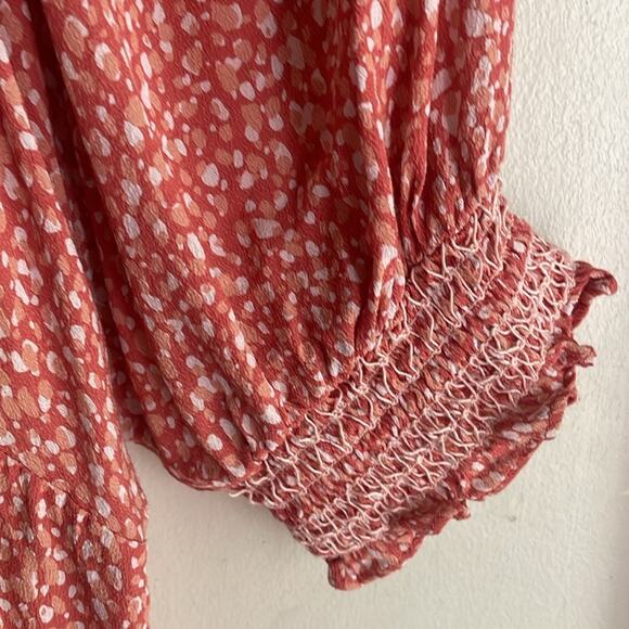 Anthropologie DOLAN Collection Rebecca Smocked Blouse Orange Motif - Picture 7 of 15